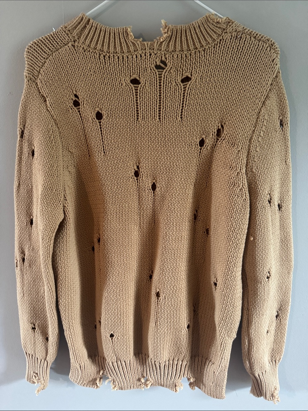 ZARA Distressed Knit Sweater Size Large NWT Beige Oversized Crewneck - Picture 4 of 4